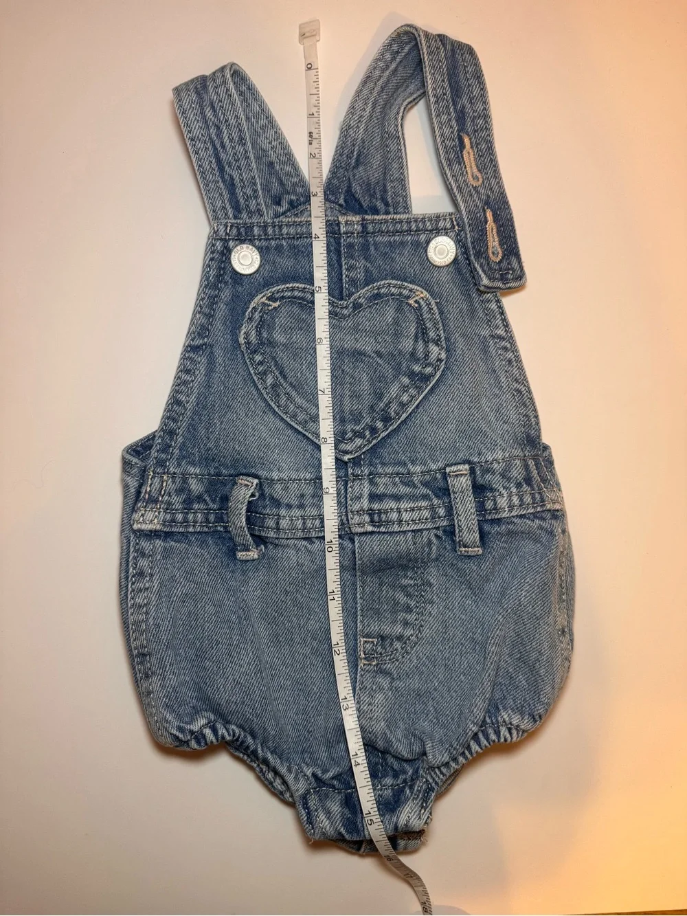 Old Navy Baby Denim Heart Pocket Romper Overalls Light Wash
